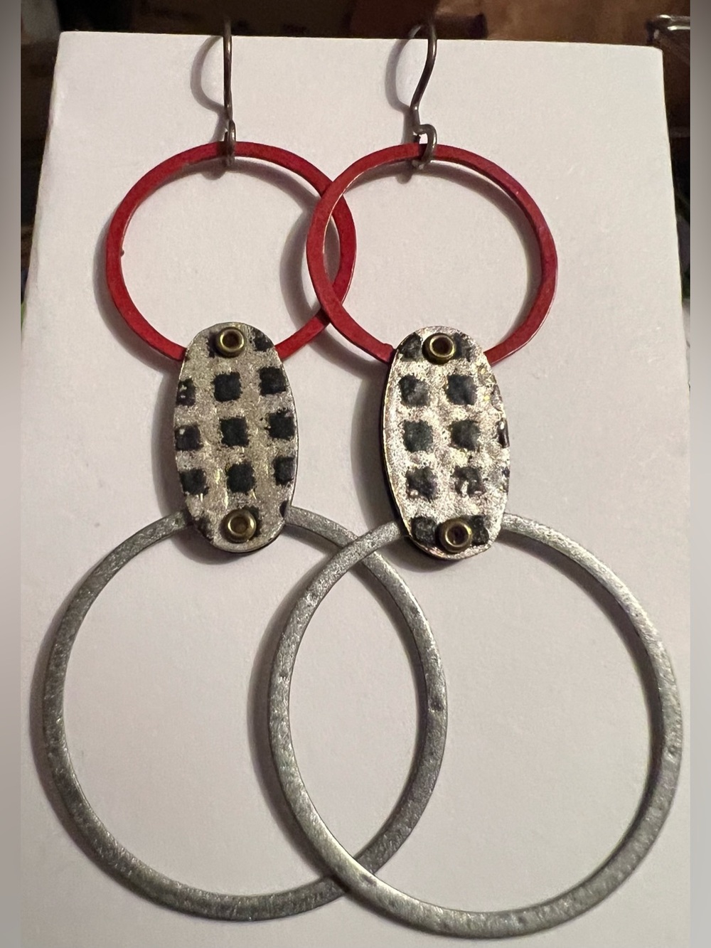 Mod hoop loop circle earrings handcrafted textured artistic pierced earrings